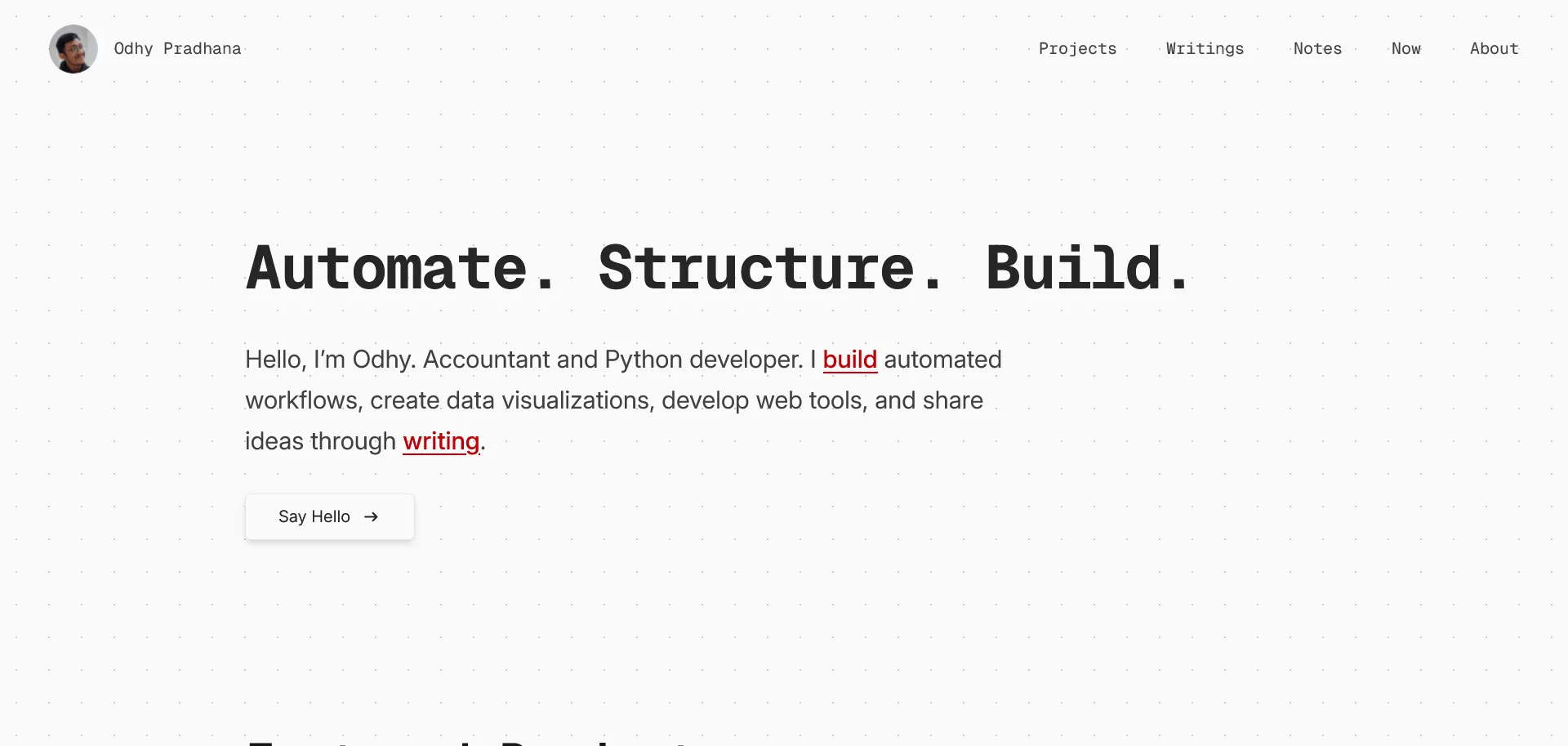 My old website landing page